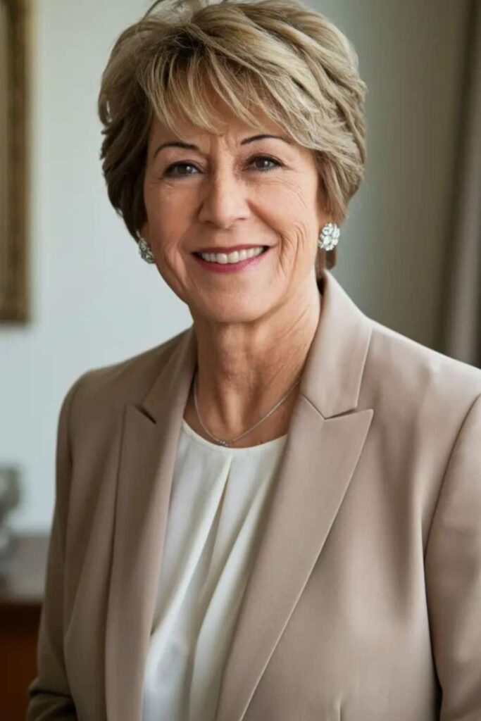 25 Chic Hairstyles for Women Over 60 with Fine Hair in 2026 7 Layered Crop with Volume at the Crown