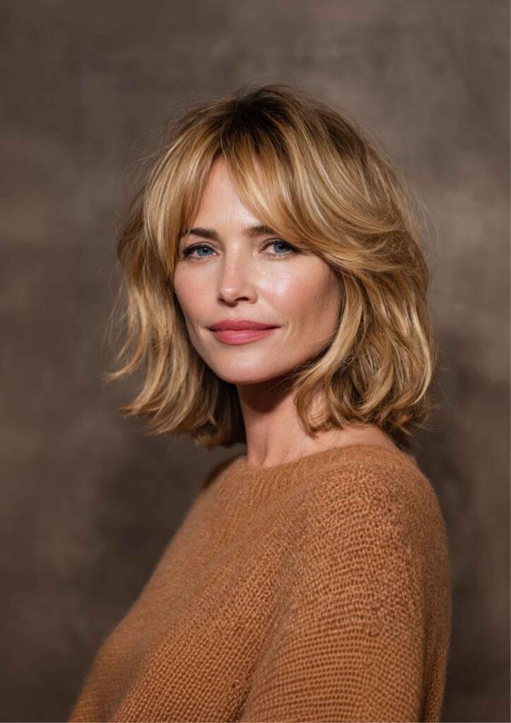 47Hairstyles for Women Over 40 With Bangs Modern, Youthful & Effortlessly 5 Long Bob With Side-Swept Bangs