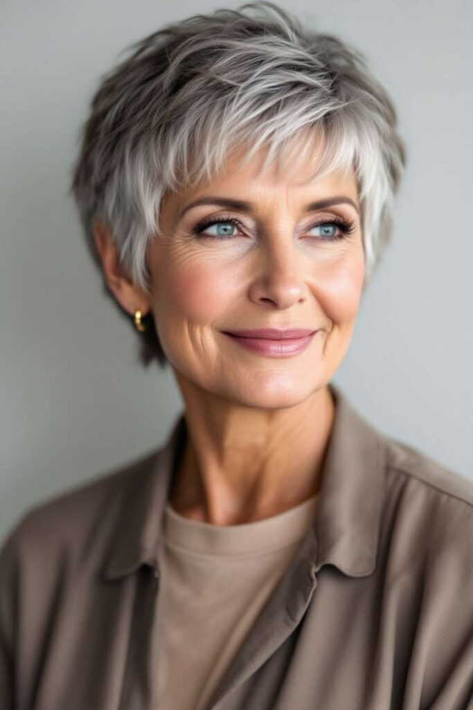 25 Chic Hairstyles for Women Over 60 with Fine Hair in 2026 3 Textured Pixie Cut for Effortless Chic
