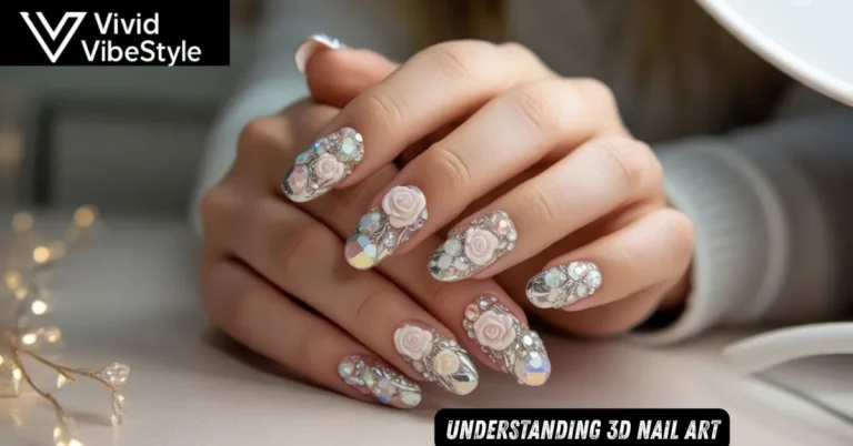 Elegant 3D nails with rhinestone and floral designs for stunning dimensional nail art