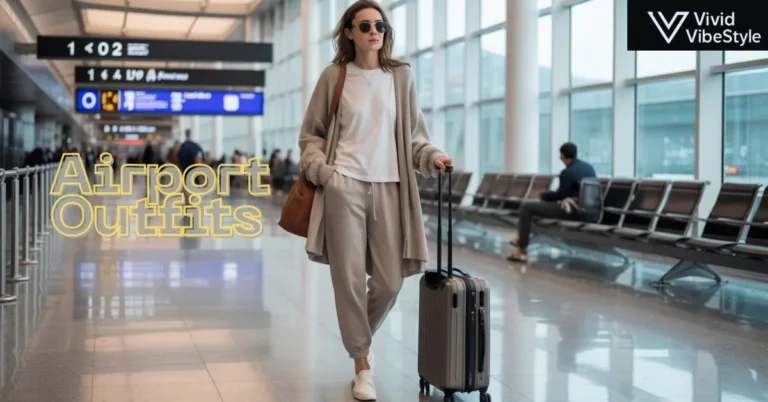 Stylish airport outfit with layered neutral clothing, perfect for comfortable yet fashionable travel