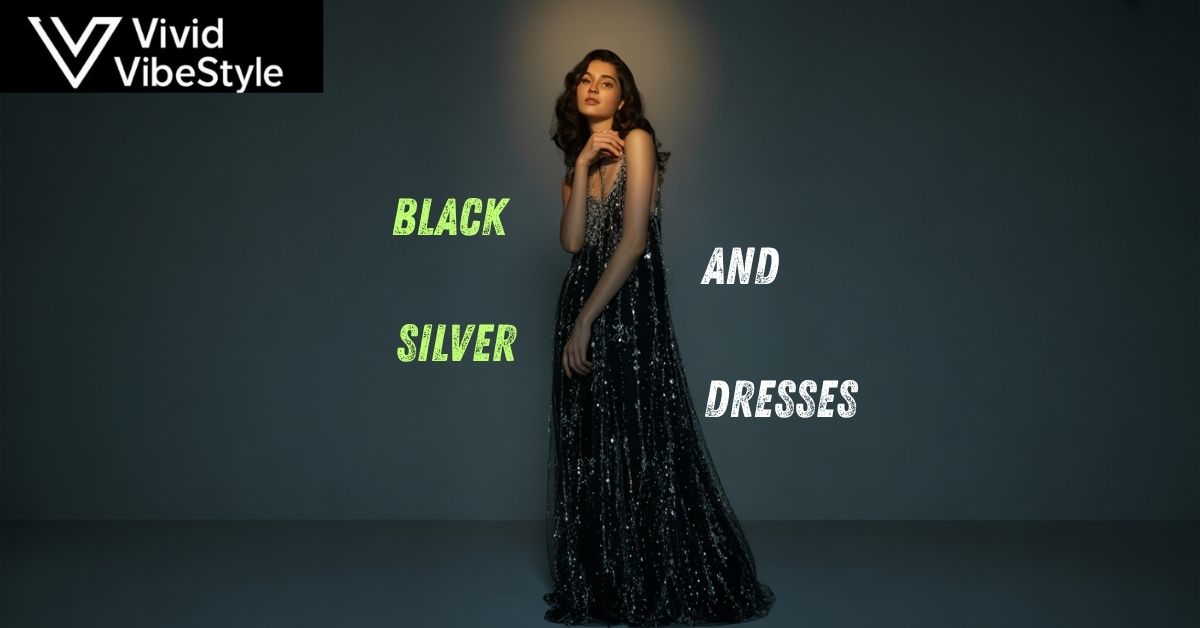 Elegant black and silver dress with sequin detailing, highlighting the timeless and versatile appeal
