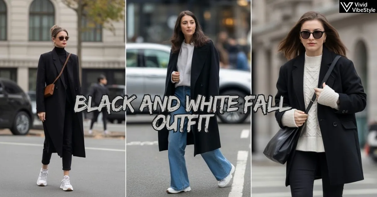 Women wearing stylish Black and White Fall Outfits for fall 2025 including coats, sweaters, and accessories in chic monochrome style