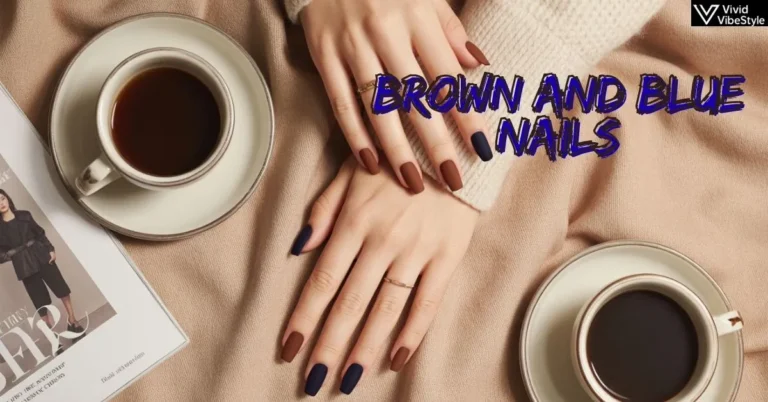 Elegant brown and blue nails manicure styled with neutral fashion accessories – 2025’s ultimate sophisticated nail color combination