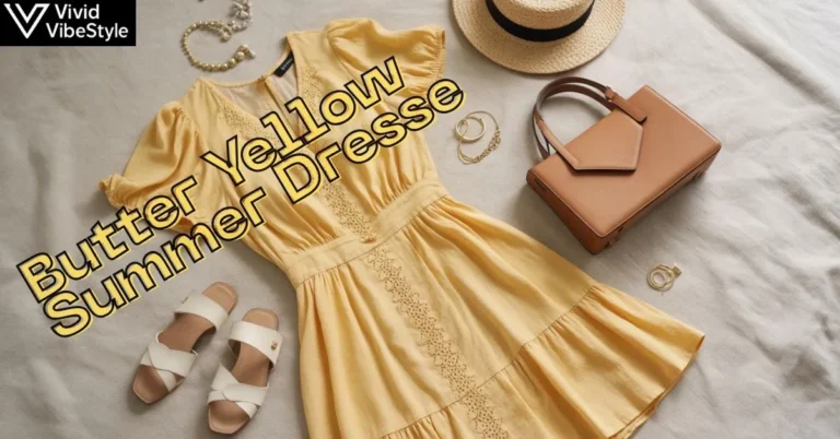 Butter yellow summer dress with neutral accessories styled for the 2025 fashion season