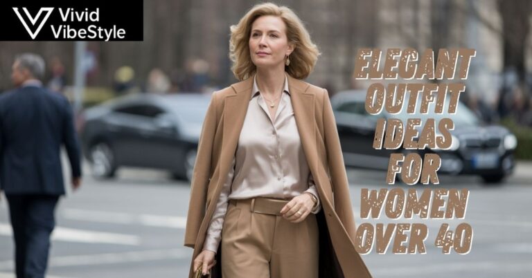 Elegant outfit idea for women over 40 featuring a timeless camel coat and silk blouse for a confident look