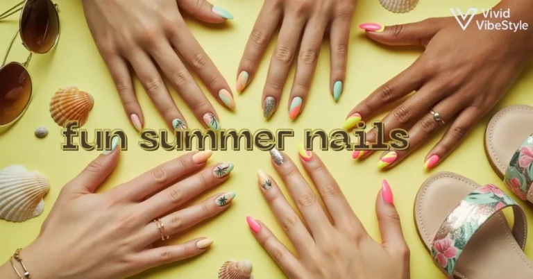 Colorful fun summer nails featuring tropical prints, neon swirls, pastel ombré, and glitter tips for trendy warm-weather style.
