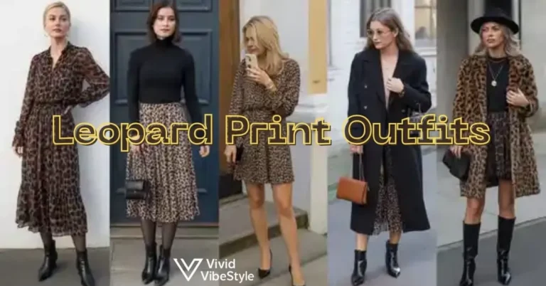 Leopard print outfits styled for different occasions including casual, work, and evening wear