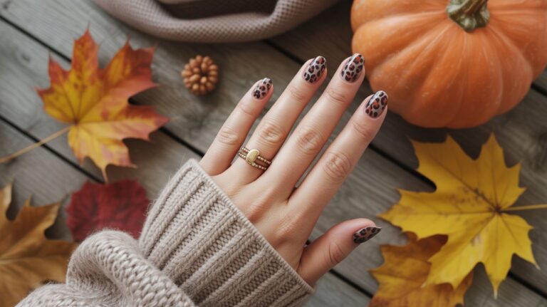Leopard print fall nails