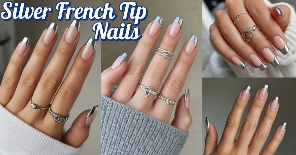 Silver French Tip Nails