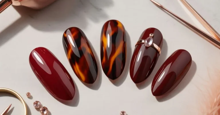 Dark Red Almond Nails