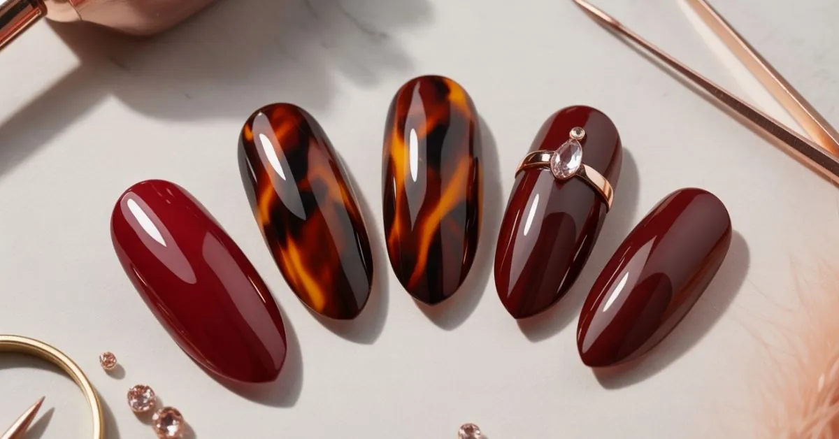 Dark Red Almond Nails