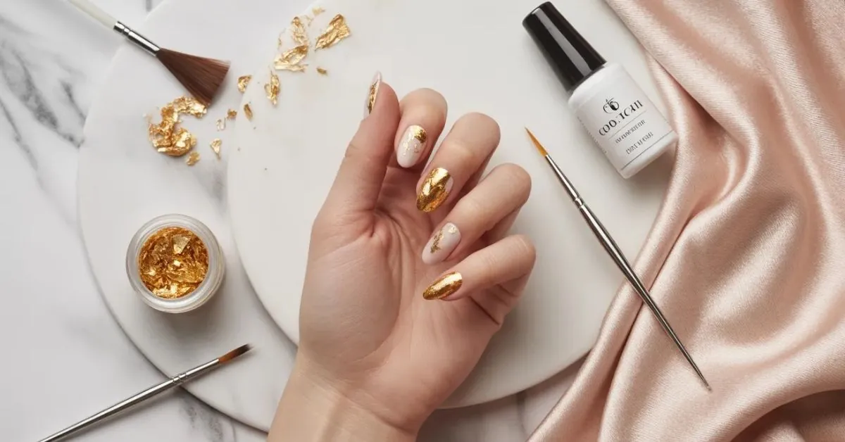 Gold Foil Accent Nails