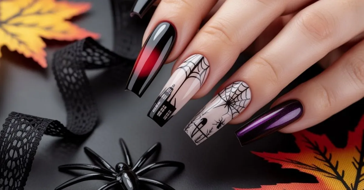 Halloween Nails Coffin Shape 2025