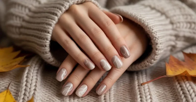 Neutral Marble Fall Nails