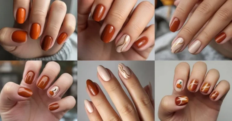 Short Pumpkin Spice Nails