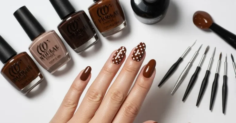Brown Nails with Polka Dots