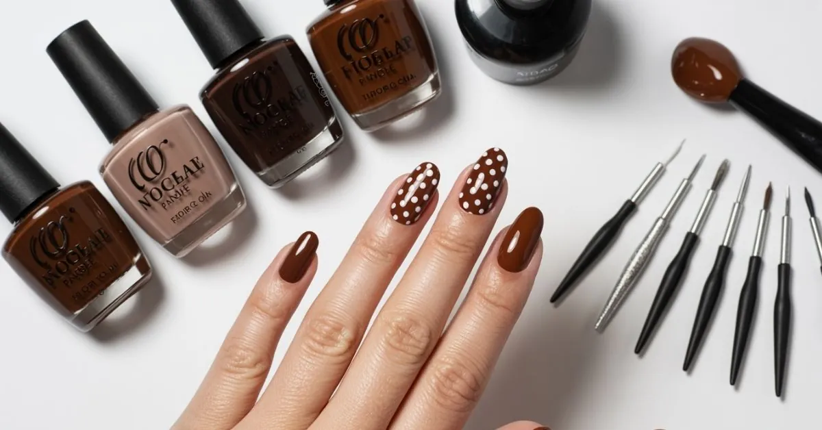 Brown Nails with Polka Dots